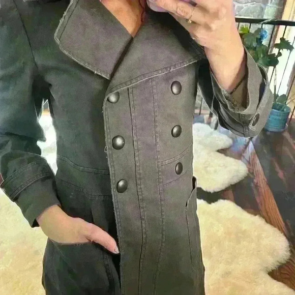 ALICE & OLIVIA Dark Gray Canvas Long Button Up Industrial Pea Coat Women Small - Picture 3 of 16